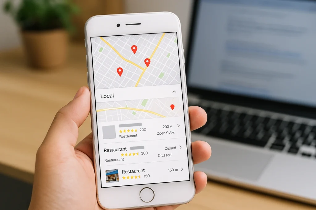 Viewing local business listings on Google Maps App